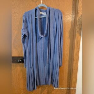 Blue Long Cardigan with Scarf